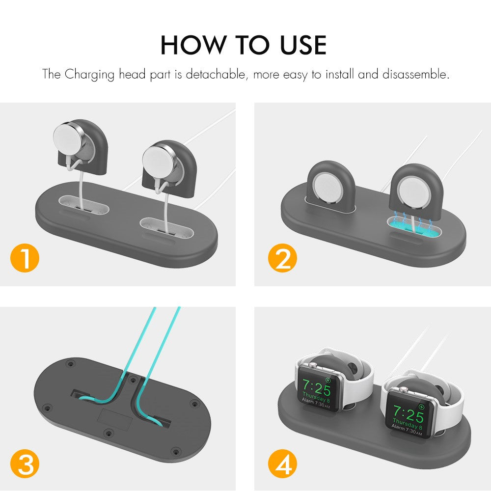 AHASTYLE PT116 til Apple Watch Opladerstander med Dobbelt Position Smartwatch Opladerholder Base