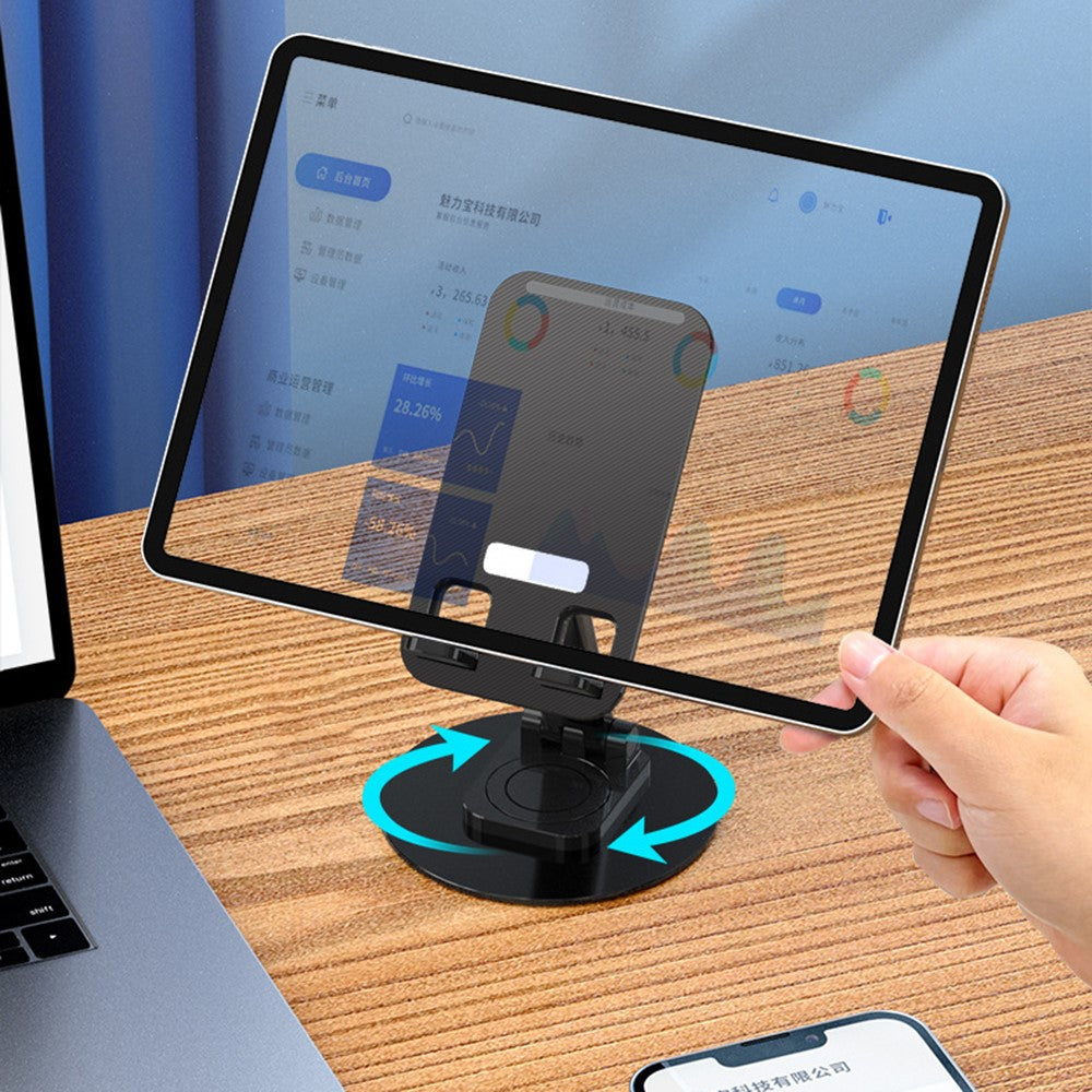 T9 Desktop Phone Stand Folding 360° Rotating Tablet Holder for Live Streaming, Online Teaching