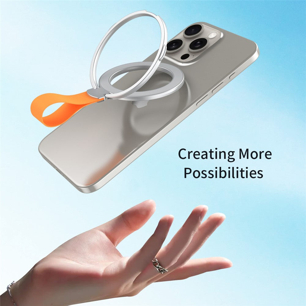 Magnetic Phone Grip Dual Ring Holder Phone Kickstand Foldable Stand with Strap