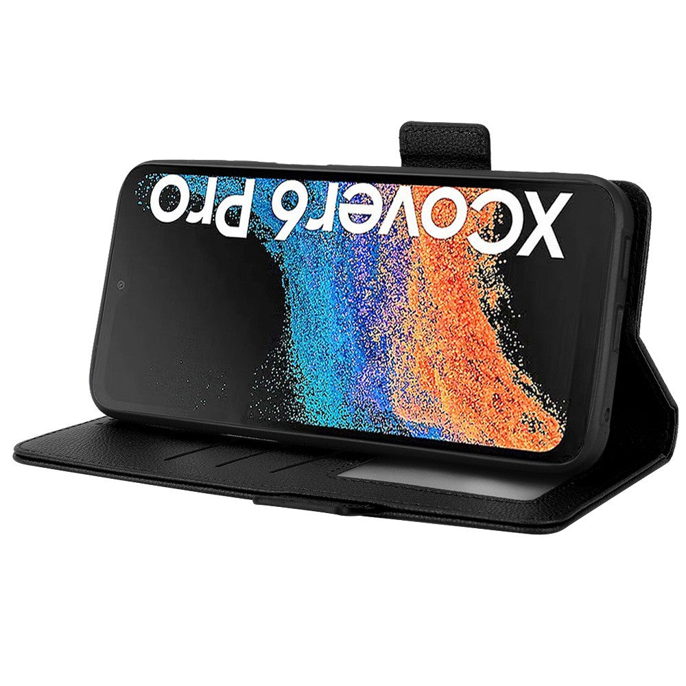 For Samsung Galaxy Xcover6 Pro 5G Anti-scratch Phone Flip Folio Case Litchi Texture Dual Magnetic Clasp PU Leather Phone Cover Wallet Stand