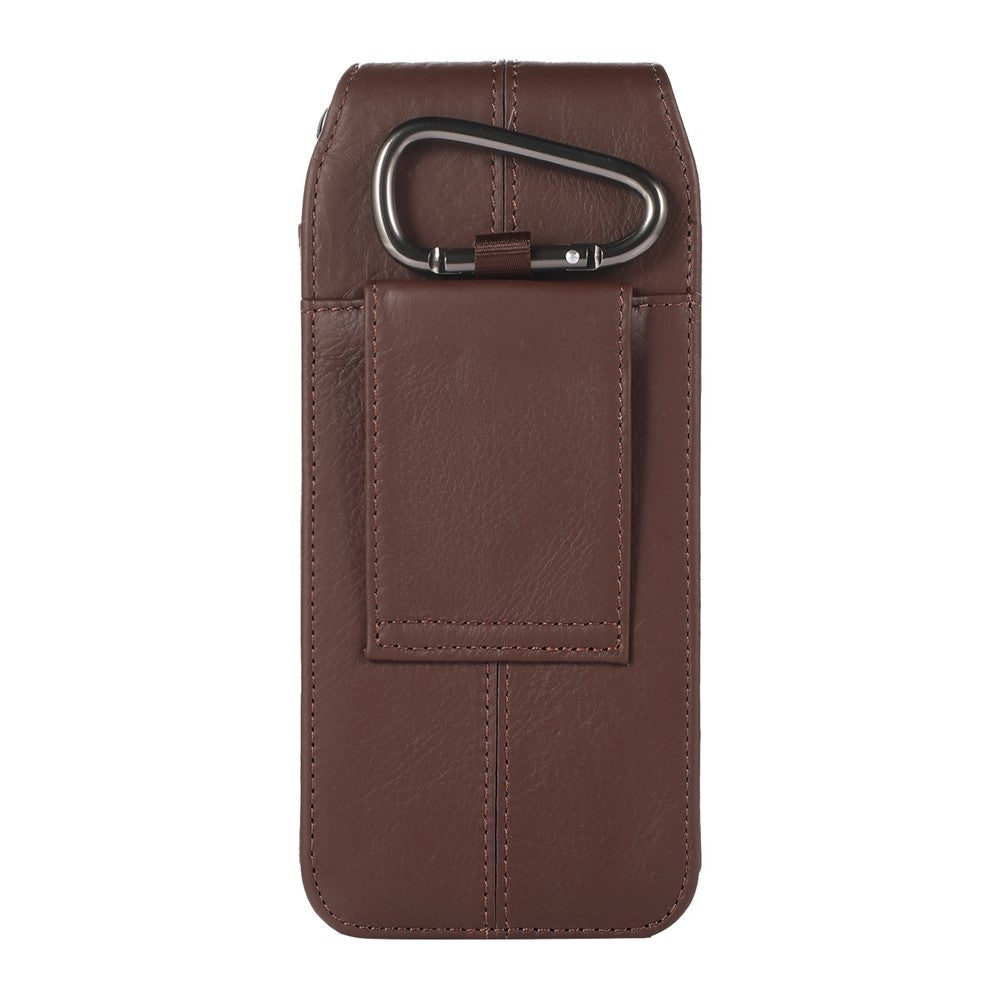 For Samsung Galaxy Z Fold3 5G Genuine Cowhide Leather Holster Vertical Phone Bag with Belt Loop and Carabiner