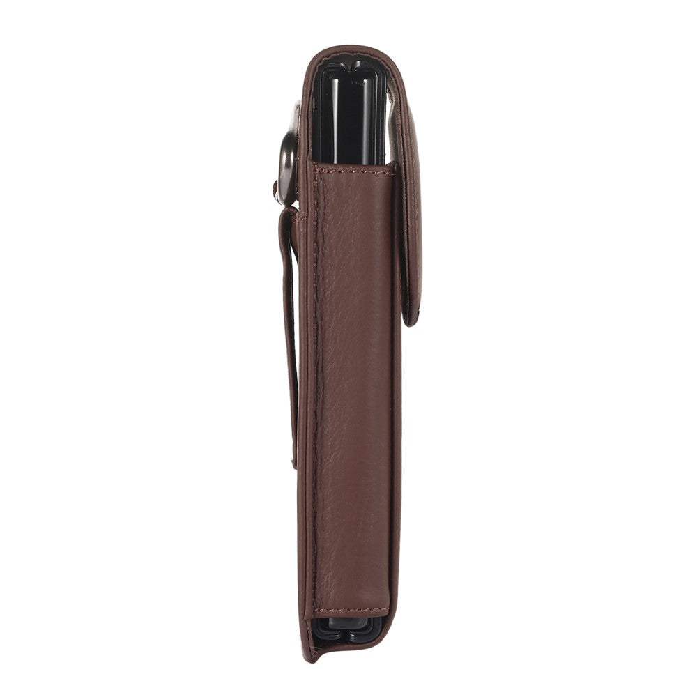 For Samsung Galaxy Z Fold3 5G Genuine Cowhide Leather Holster Vertical Phone Bag with Belt Loop and Carabiner