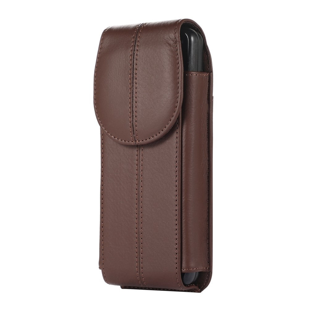 For Samsung Galaxy Z Fold3 5G Genuine Cowhide Leather Holster Vertical Phone Bag with Belt Loop and Carabiner