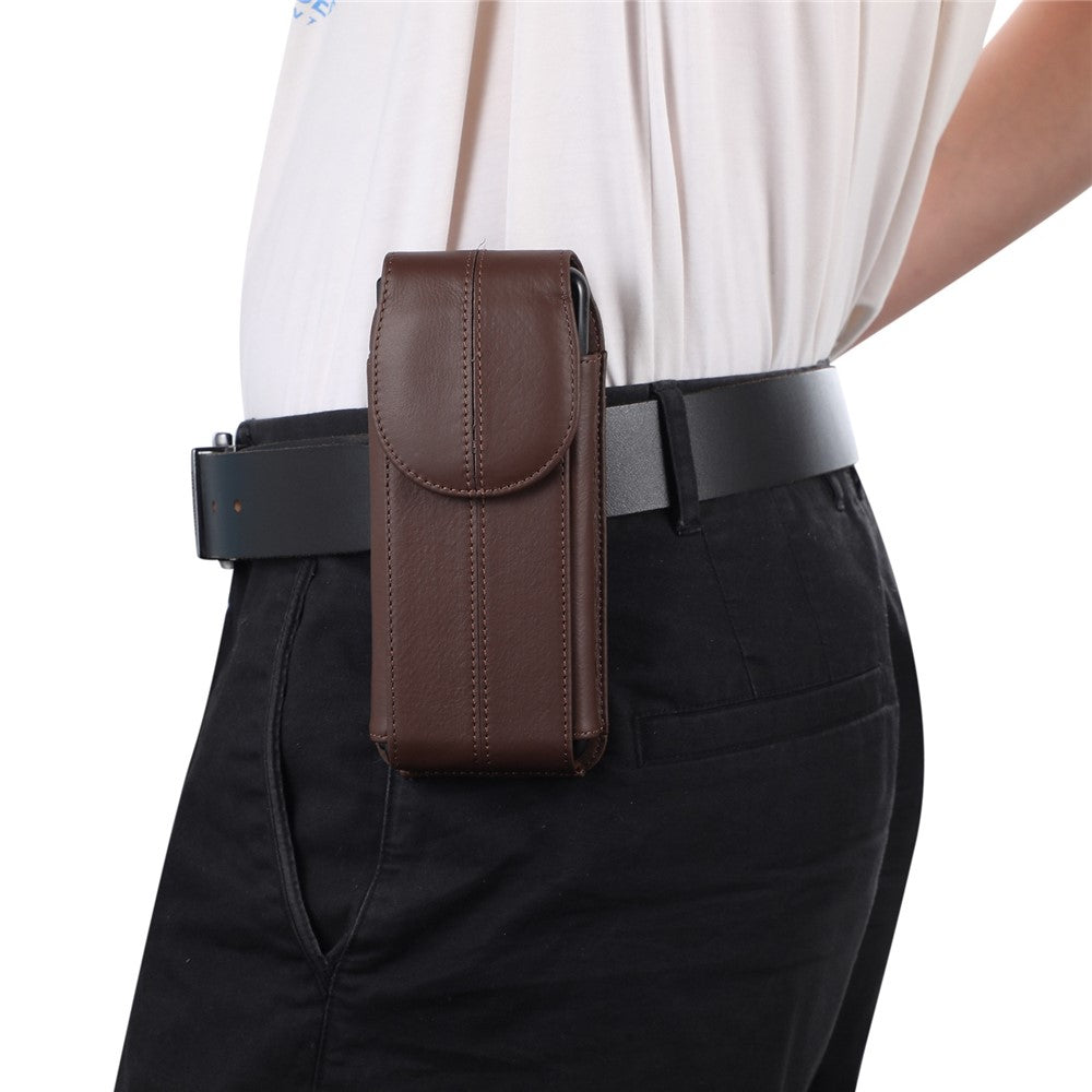For Samsung Galaxy Z Fold3 5G Genuine Cowhide Leather Holster Vertical Phone Bag with Belt Loop and Carabiner