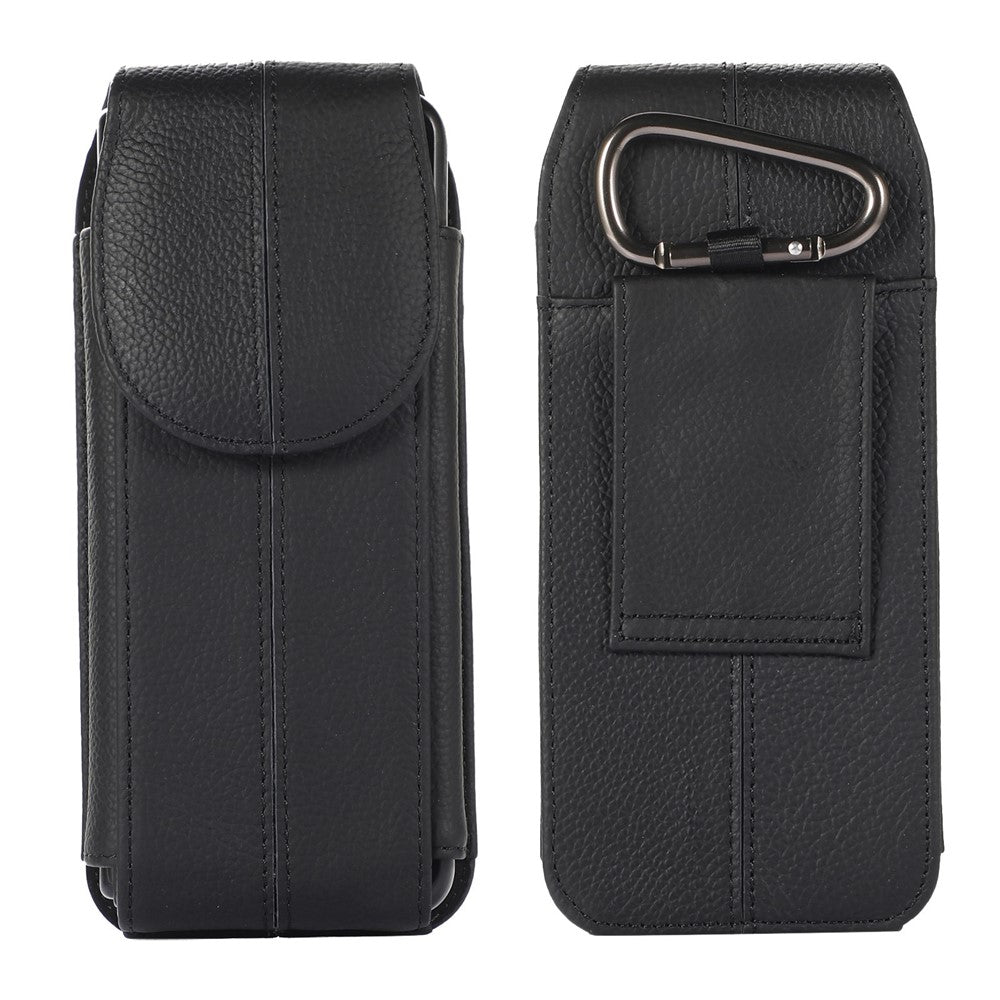 For Samsung Galaxy Z Fold3 5G Genuine Cowhide Leather Holster Vertical Phone Bag with Belt Loop and Carabiner
