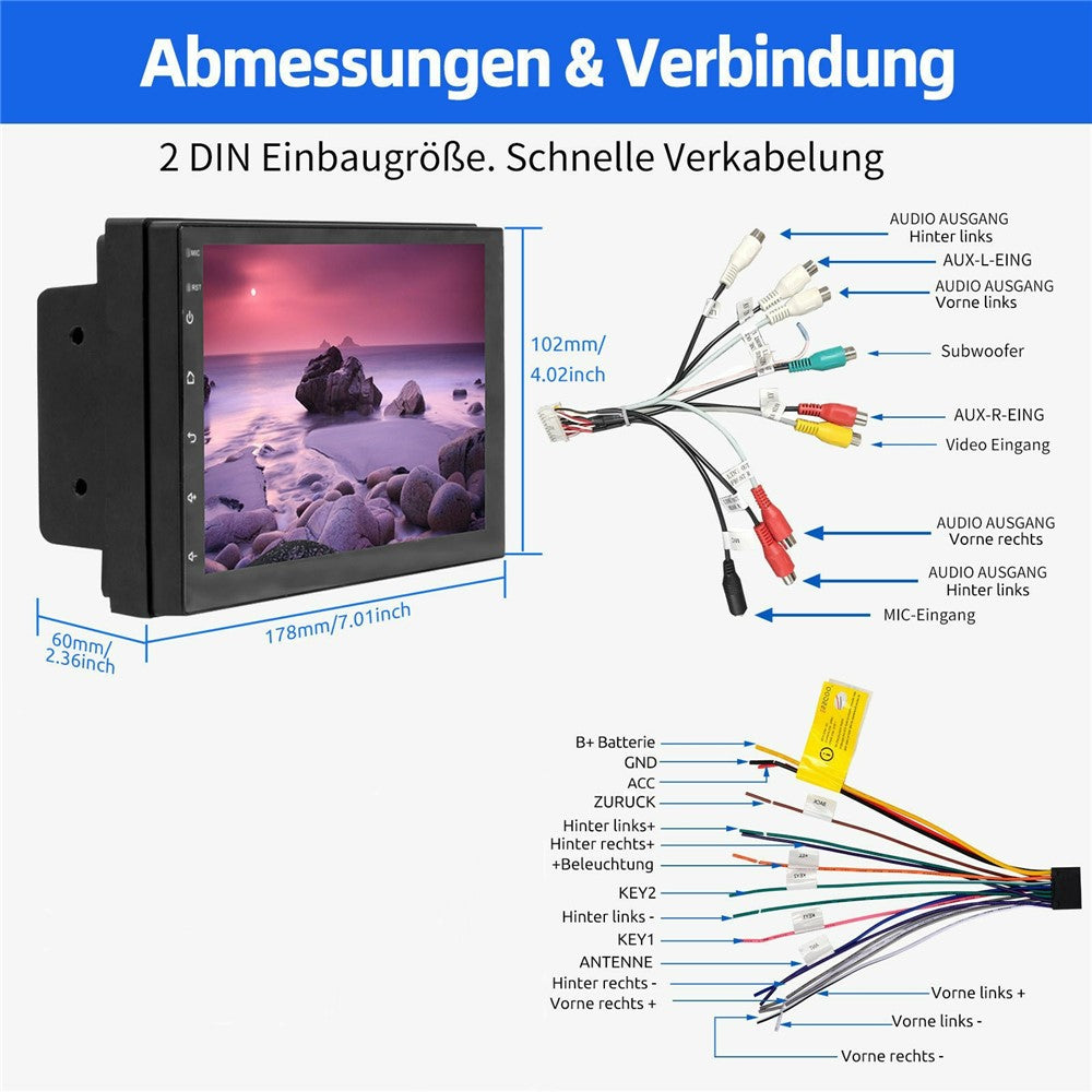 R913B 1+32GB 7 Inch 2 DIN Car Stereo Android 14 CarPlay 12-LED Rearview Camera HD IPS Screen GPS Navigator