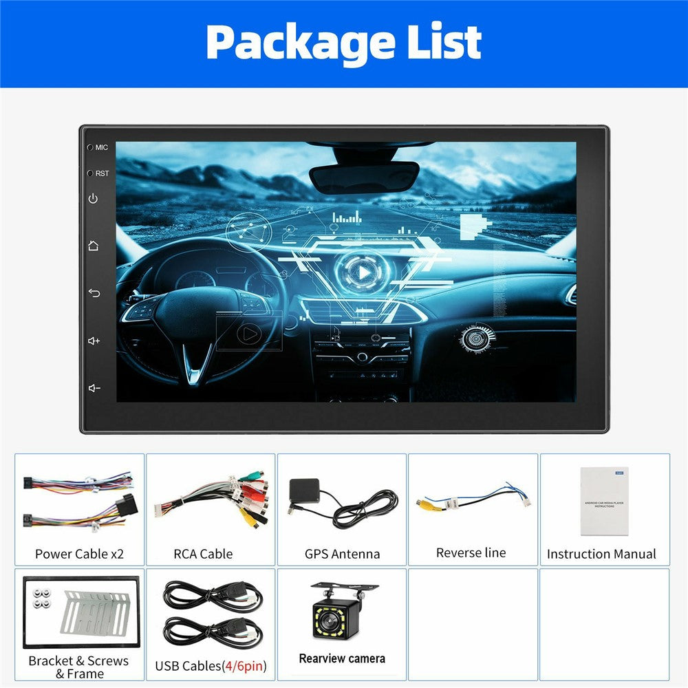 R913B 1+32GB 7 Inch 2 DIN Car Stereo Android 14 CarPlay 12-LED Rearview Camera HD IPS Screen GPS Navigator