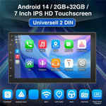 R913B 1+32GB 7 Inch 2 DIN Car Stereo Android 14 CarPlay 12-LED Rearview Camera HD IPS Screen GPS Navigator