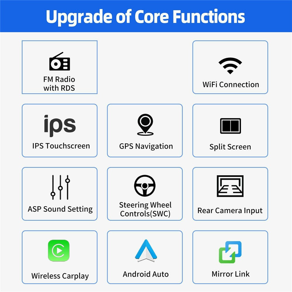 R913B 1+32GB 7 Inch 2 DIN Car Stereo Android 14 CarPlay 12-LED Rearview Camera HD IPS Screen GPS Navigator