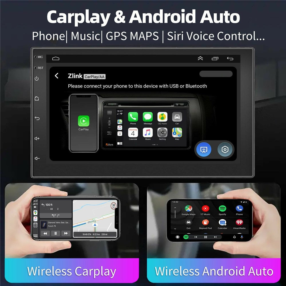 R913B 1+32GB 7 Inch 2 DIN Car Stereo Android 14 CarPlay 12-LED Rearview Camera HD IPS Screen GPS Navigator