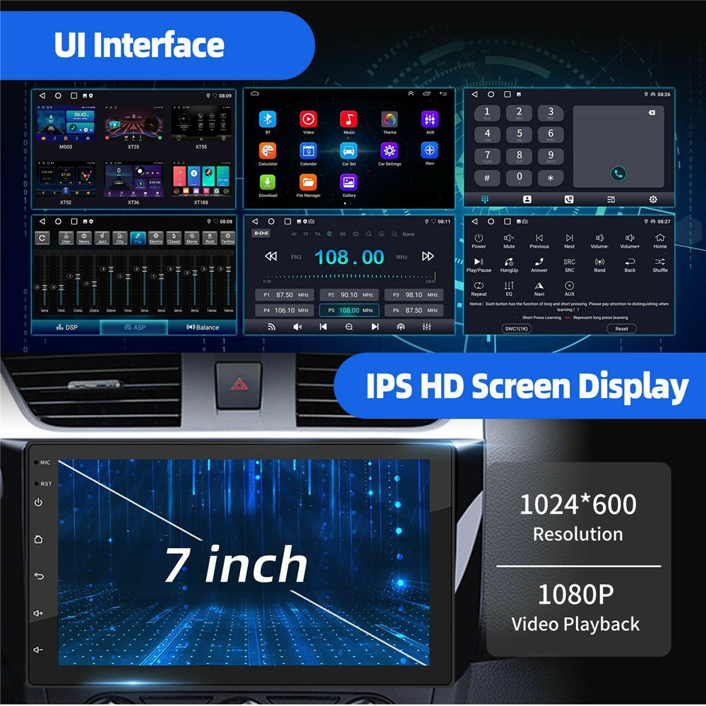 R913B 1+32GB 7 Inch 2 DIN Car Stereo Android 14 CarPlay 12-LED Rearview Camera HD IPS Screen GPS Navigator