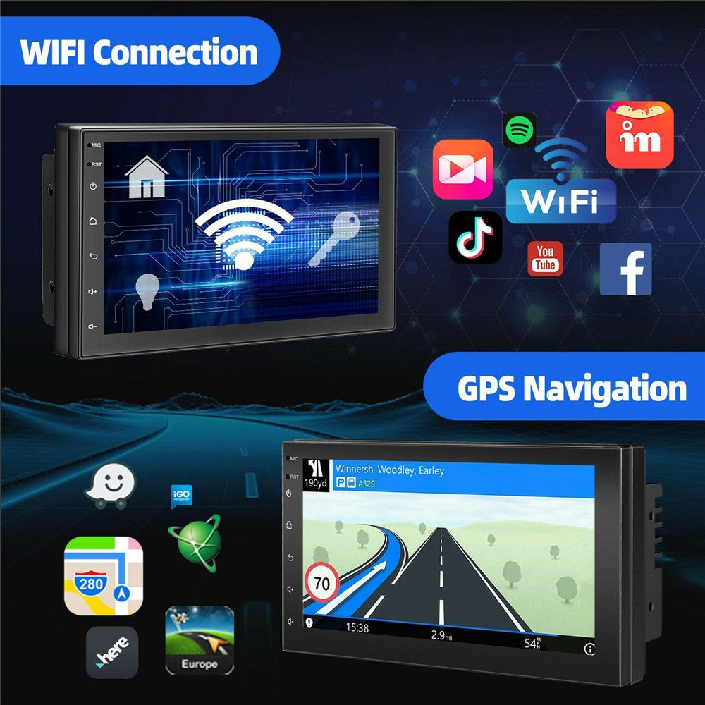 R913B 1+32GB 7 Inch 2 DIN Car Stereo Android 14 CarPlay 12-LED Rearview Camera HD IPS Screen GPS Navigator