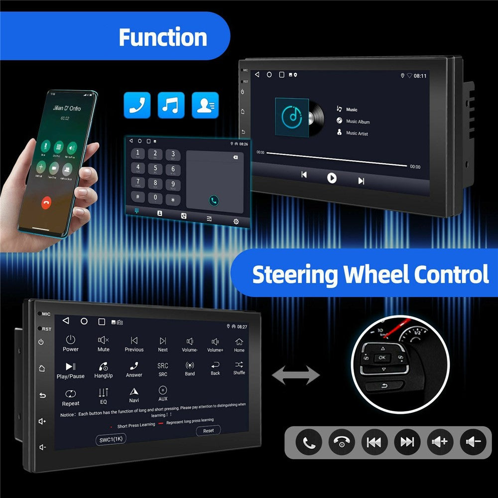 R913B 1+32GB 7 Inch 2 DIN Car Stereo Android 14 CarPlay 12-LED Rearview Camera HD IPS Screen GPS Navigator