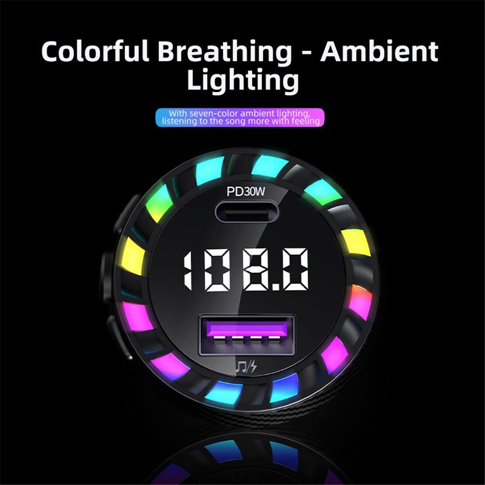 C55 USB+Type-C Car Fast Charger Bluetooth-compatible FM Transmitter with Breathing Light