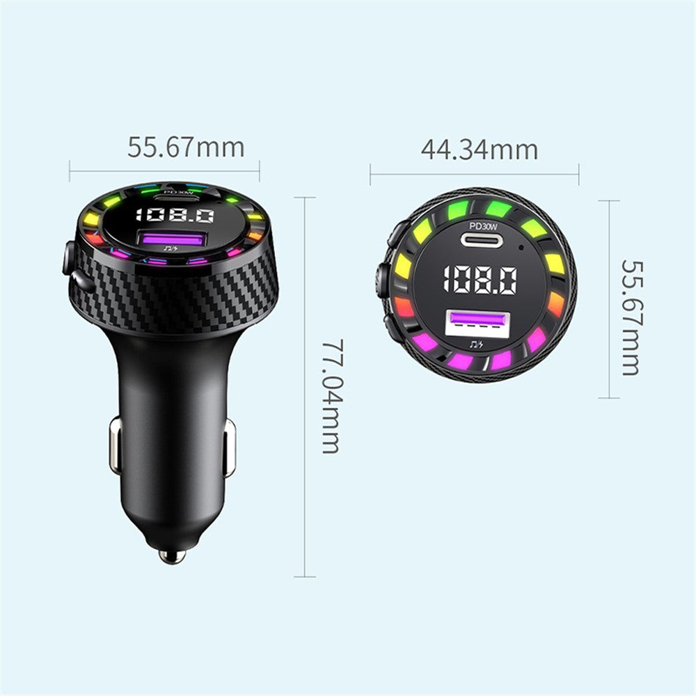 C55 USB+Type-C Car Fast Charger Bluetooth-compatible FM Transmitter with Breathing Light