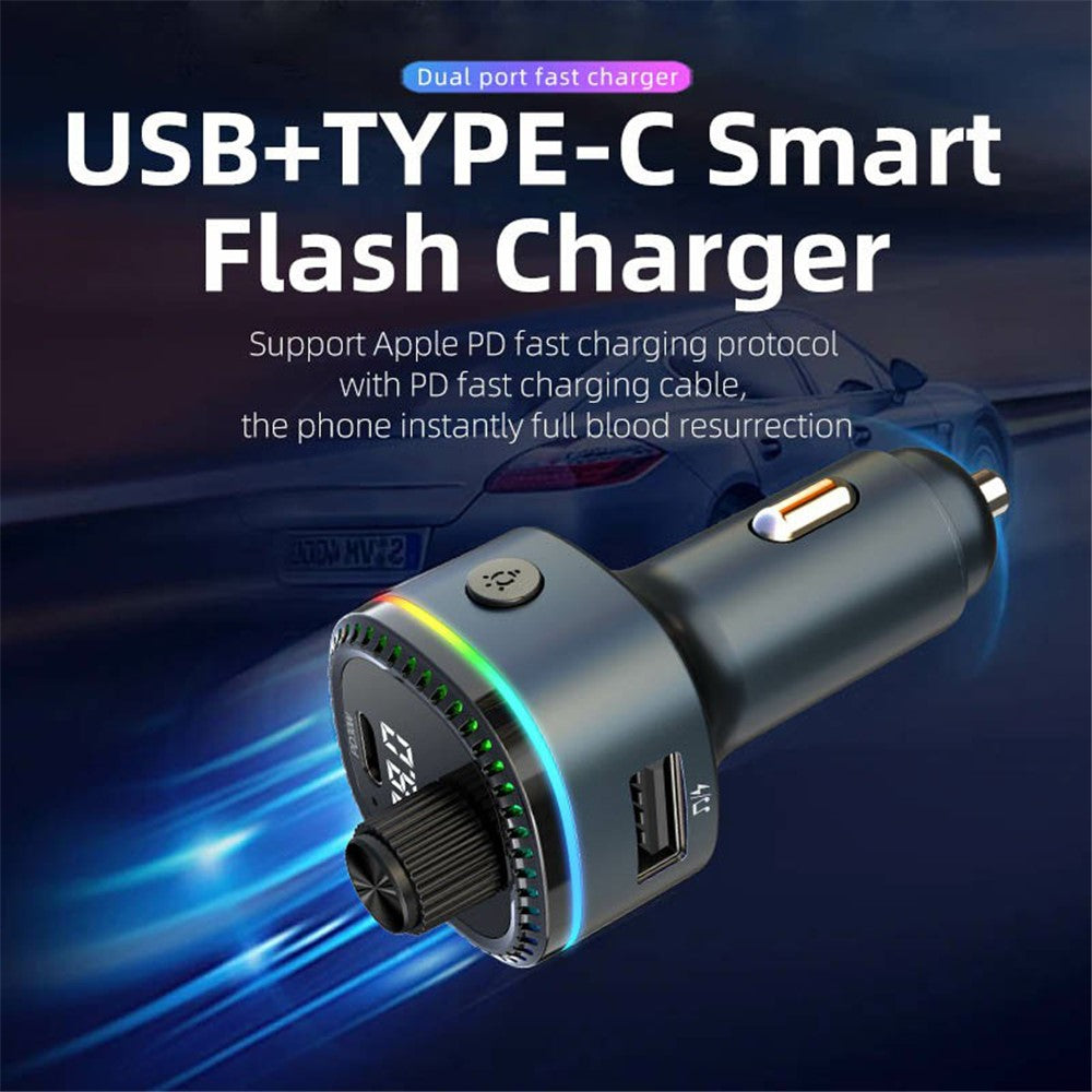 C58 Bluetooth-kompatibel Adapter FM Transmitter Bil MP3 Musikafspiller Type-C + USB Biloplader