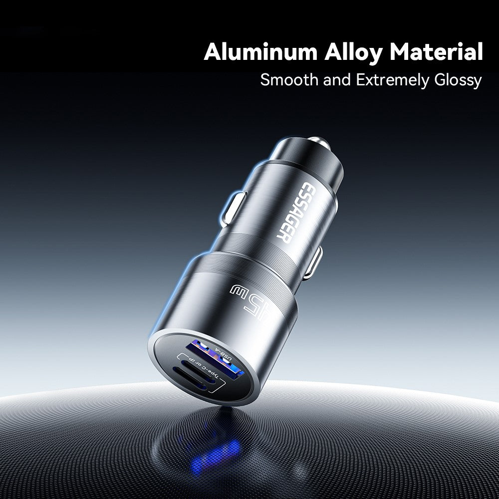 ESSAGER PD 45W Hurtigopladning Aluminiumlegering Type-C+Ip+USB-A 3-port Bilopladeradapter