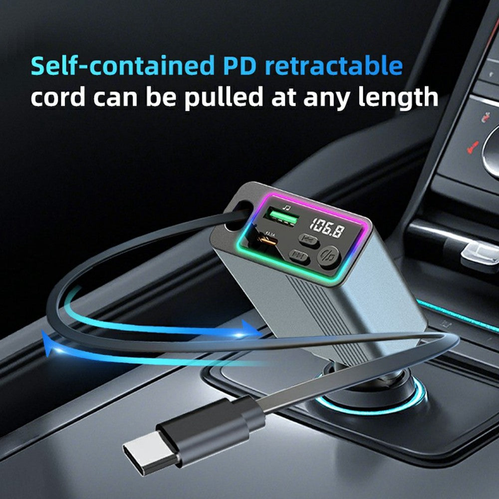 C77 Bluetooth-compatible Car Charger FM Transmitter Fast Charging Adapter with PD 30W Extendable Type-C Cable