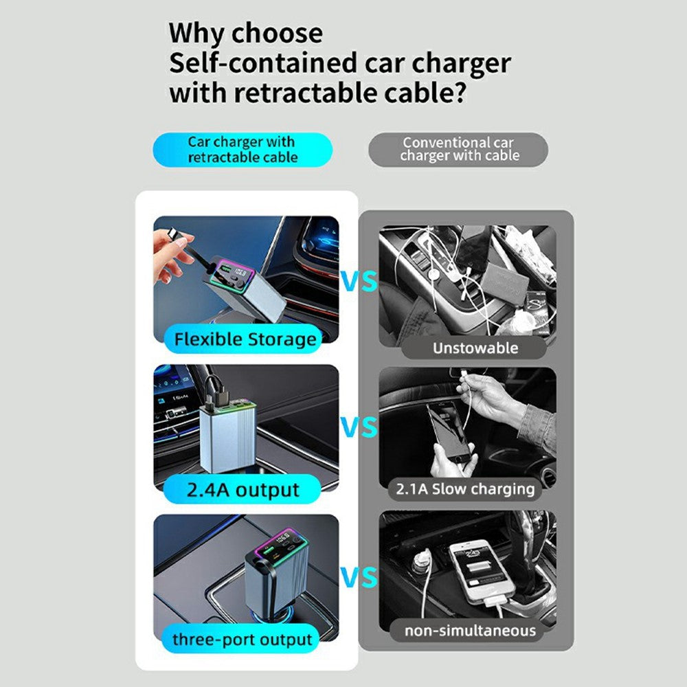 C77 Bluetooth-compatible Car Charger FM Transmitter Fast Charging Adapter with PD 30W Extendable Type-C Cable