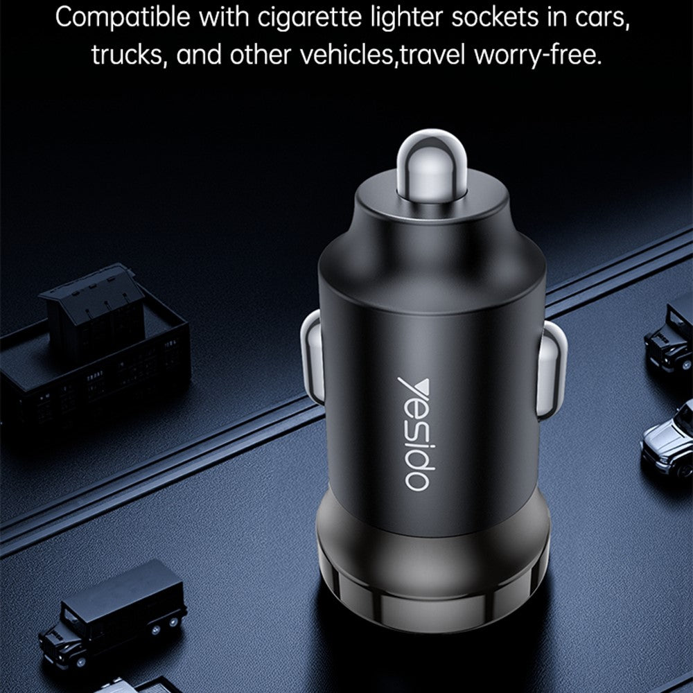 YESIDO Y74 Biloplader 30W Hurtigopladning Enkelt USB-C Port Cigarettænder Strømadapter