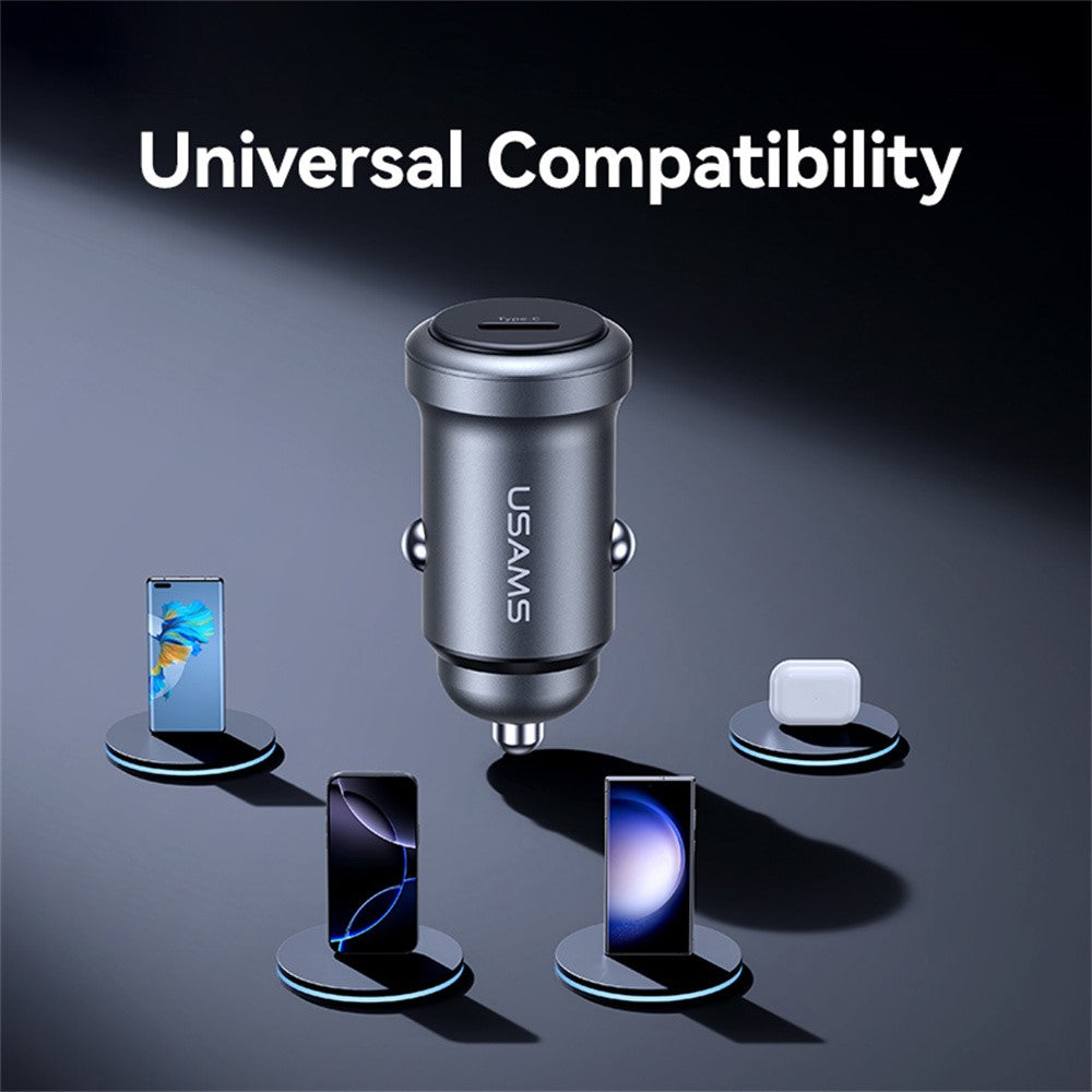 USAMS CC321 Billaddare PD 30W Snabbladdning Enkelport Aluminiumlegering Mini Cigarettändarladdare för Bil