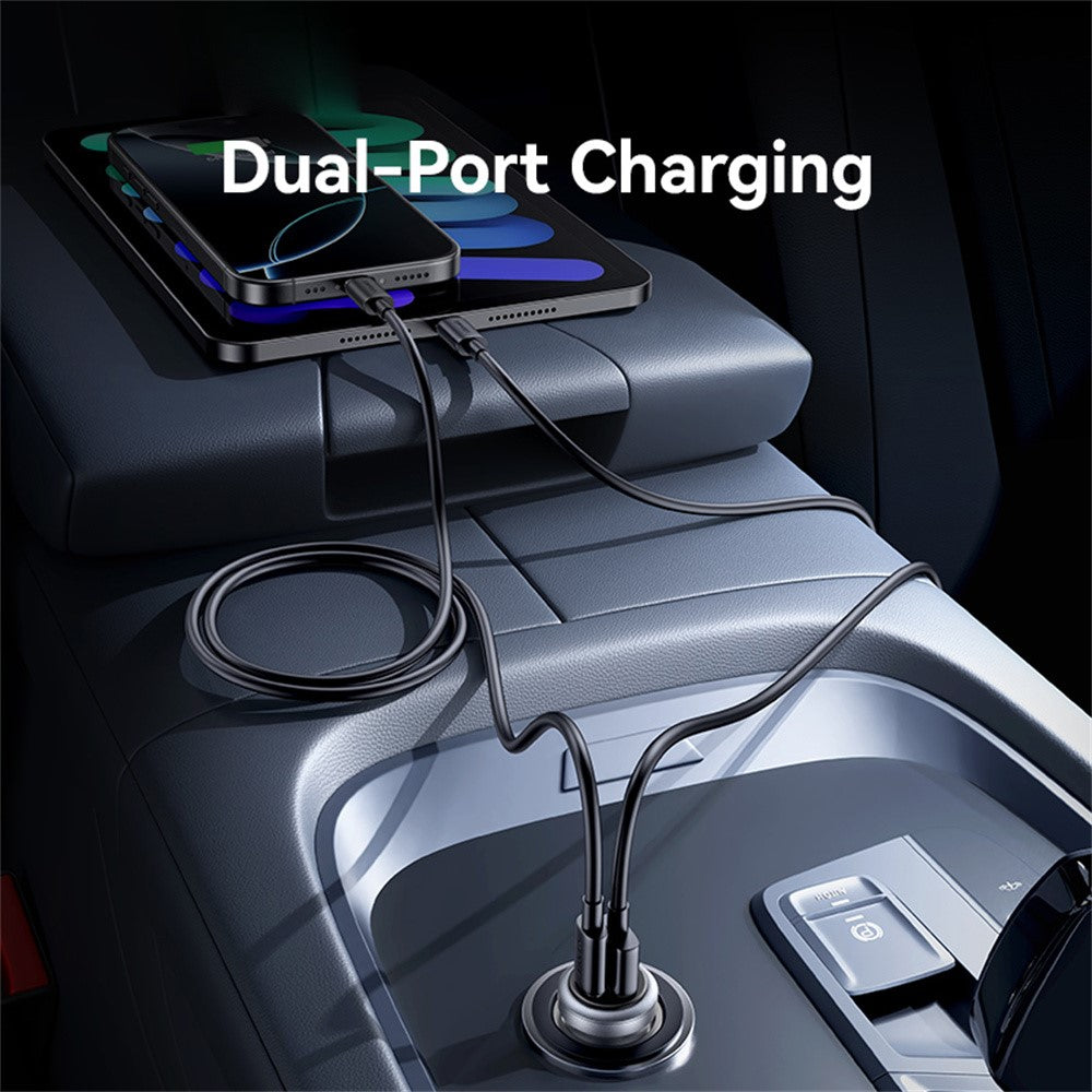 USAMS CC322 30W Billader USB-A + USB-C Aluminiumlegering Hurtigopladende Cigartænderoplader til Køretøjer