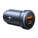 USAMS CC322 30W Billader USB-A + USB-C Aluminiumlegering Hurtigopladende Cigartænderoplader til Køretøjer