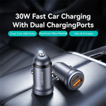 USAMS CC322 30W Billader USB-A + USB-C Aluminiumlegering Hurtigopladende Cigartænderoplader til Køretøjer