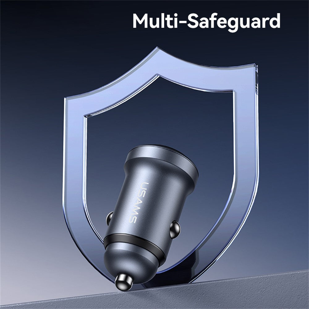 USAMS CC322 30W Billader USB-A + USB-C Aluminiumlegering Hurtigopladende Cigartænderoplader til Køretøjer