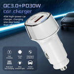 A6 USB + Type-C Dual Port Car Charger QC3.0 + PD 30W Fast Charger with Ambient Light for Phone / Tablet