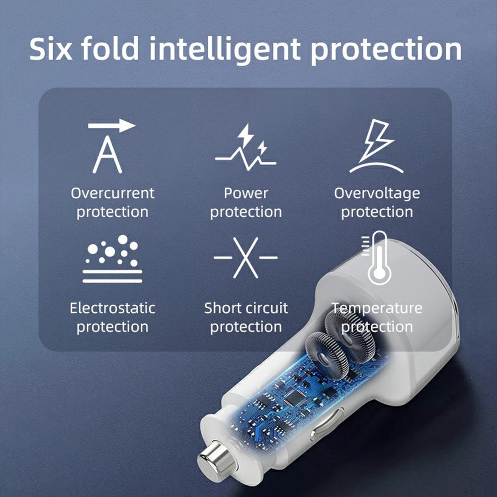 A6 USB + Type-C Dual Port Car Charger QC3.0 + PD 30W Fast Charger with Ambient Light for Phone / Tablet