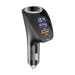 AZEADA AZ-C02 Type-C + 2 USB-A biloplader til cigarettænder 36W hurtigopladningsadapter med LED-display