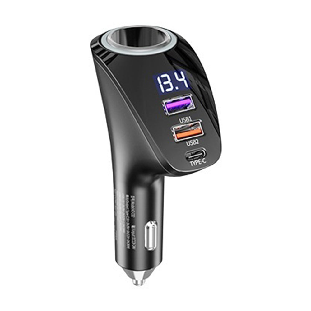 AZEADA AZ-C02 Type-C + 2 USB-A biloplader til cigarettænder 36W hurtigopladningsadapter med LED-display