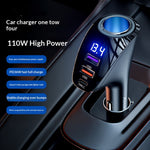 AZEADA AZ-C02 Type-C + 2 USB-A biloplader til cigarettænder 36W hurtigopladningsadapter med LED-display