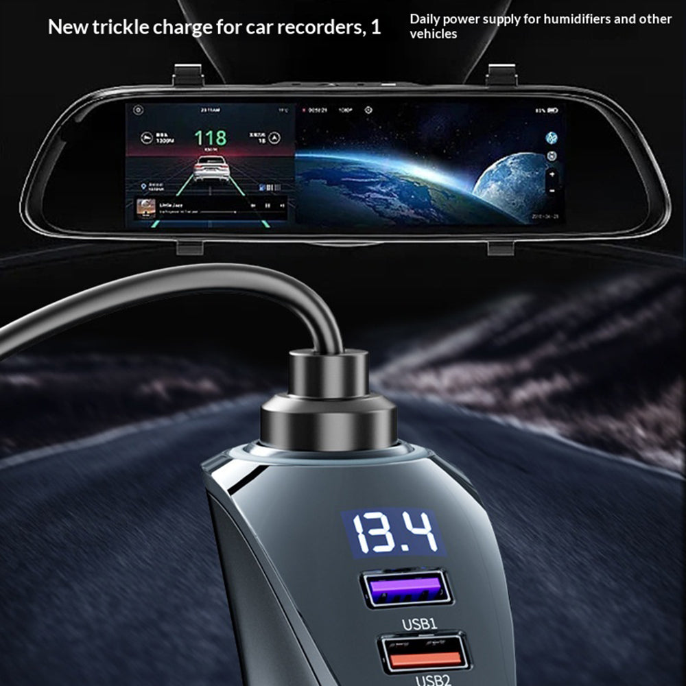 AZEADA AZ-C02 Type-C + 2 USB-A biloplader til cigarettænder 36W hurtigopladningsadapter med LED-display