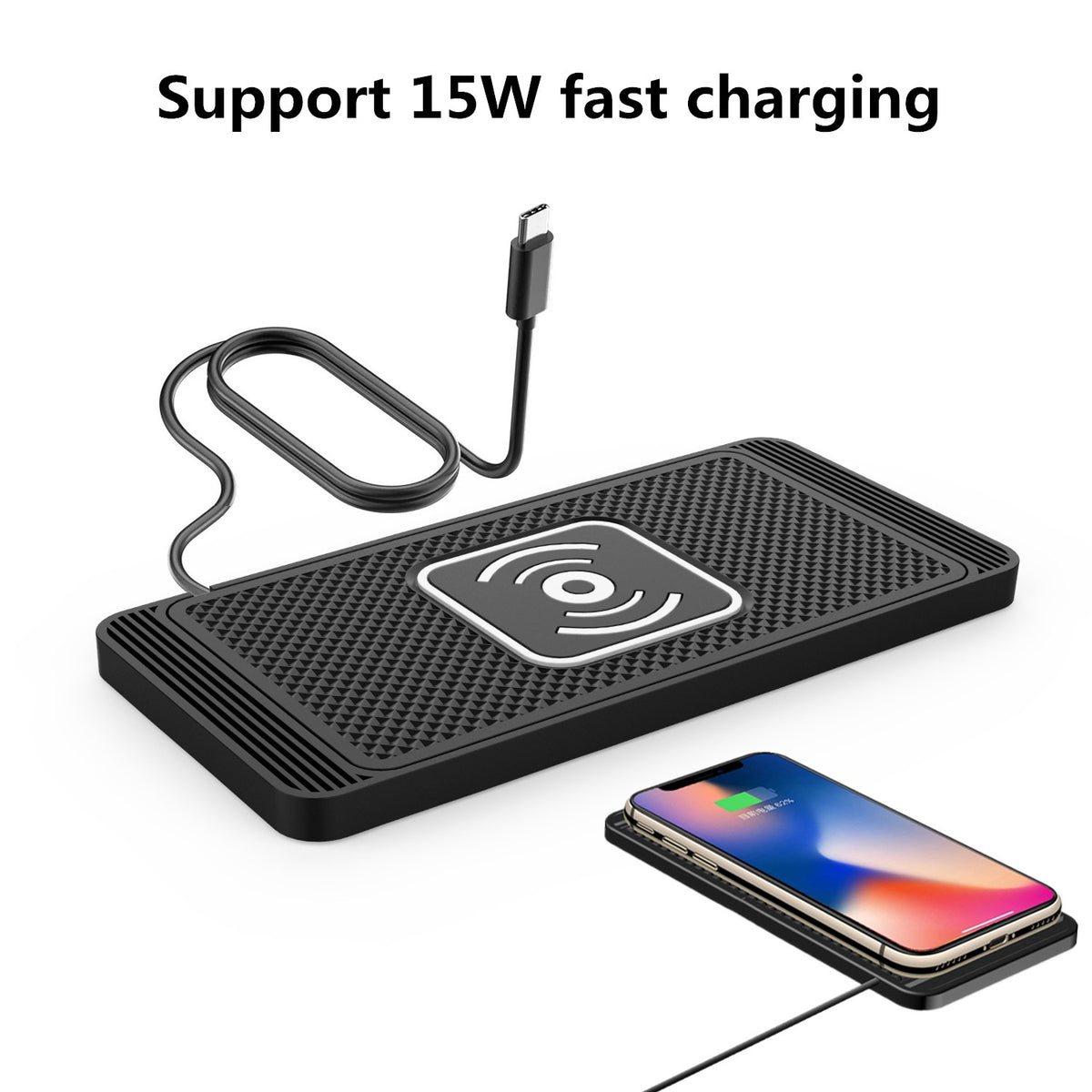 Portable Car Wireless Charger Non-slip Silicone 15W Qi Fast Charging Pad for Huawei iPhone Samsung