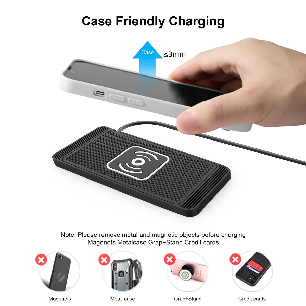 Portable Car Wireless Charger Non-slip Silicone 15W Qi Fast Charging Pad for Huawei iPhone Samsung