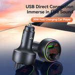 USAMS CC328 30W USB-A + Type-C digitalt display Bluetooth-kompatibel FM biloplader med RGB-stemningslys