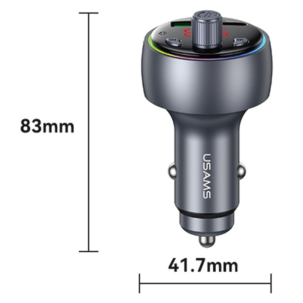 USAMS CC328 30W USB-A + Type-C digitalt display Bluetooth-kompatibel FM biloplader med RGB-stemningslys