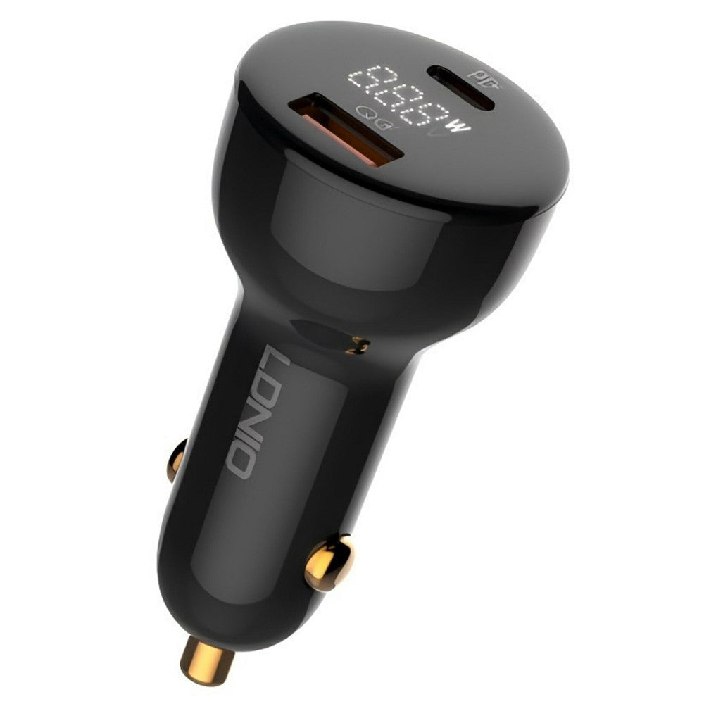 LDNIO C101 100W Car Charger LED Display Dual Port USB-A Type-C PD QC3.0 Fast Charging Car Adapter