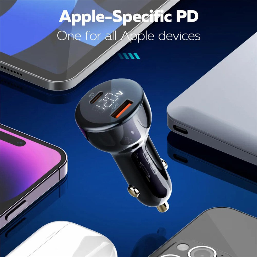 LDNIO C101 100W Car Charger LED Display Dual Port USB-A Type-C PD QC3.0 Fast Charging Car Adapter