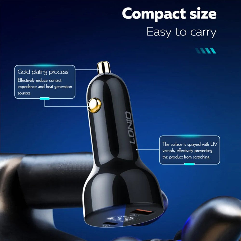 LDNIO C101 100W Car Charger LED Display Dual Port USB-A Type-C PD QC3.0 Fast Charging Car Adapter