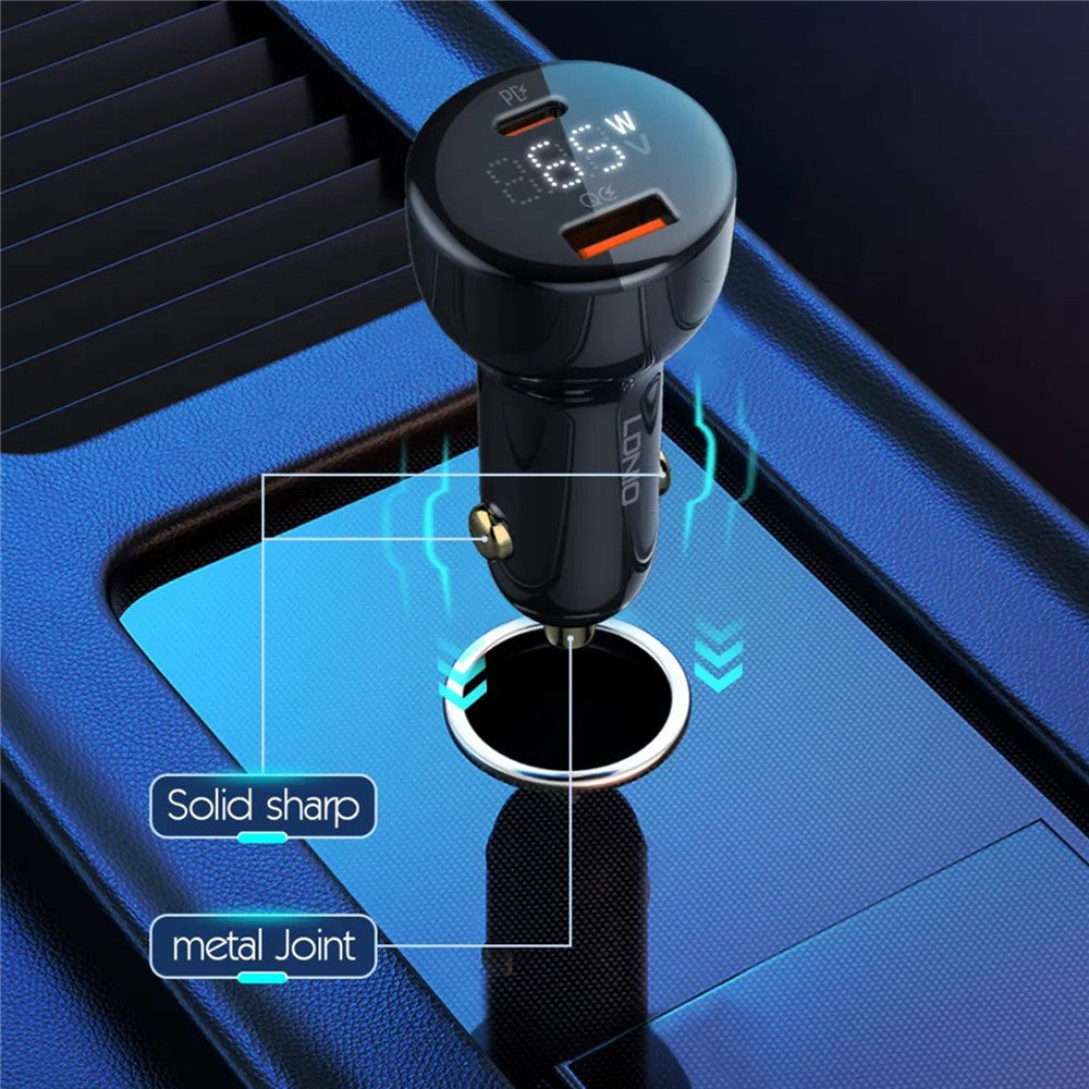 LDNIO C101 100W Car Charger LED Display Dual Port USB-A Type-C PD QC3.0 Fast Charging Car Adapter