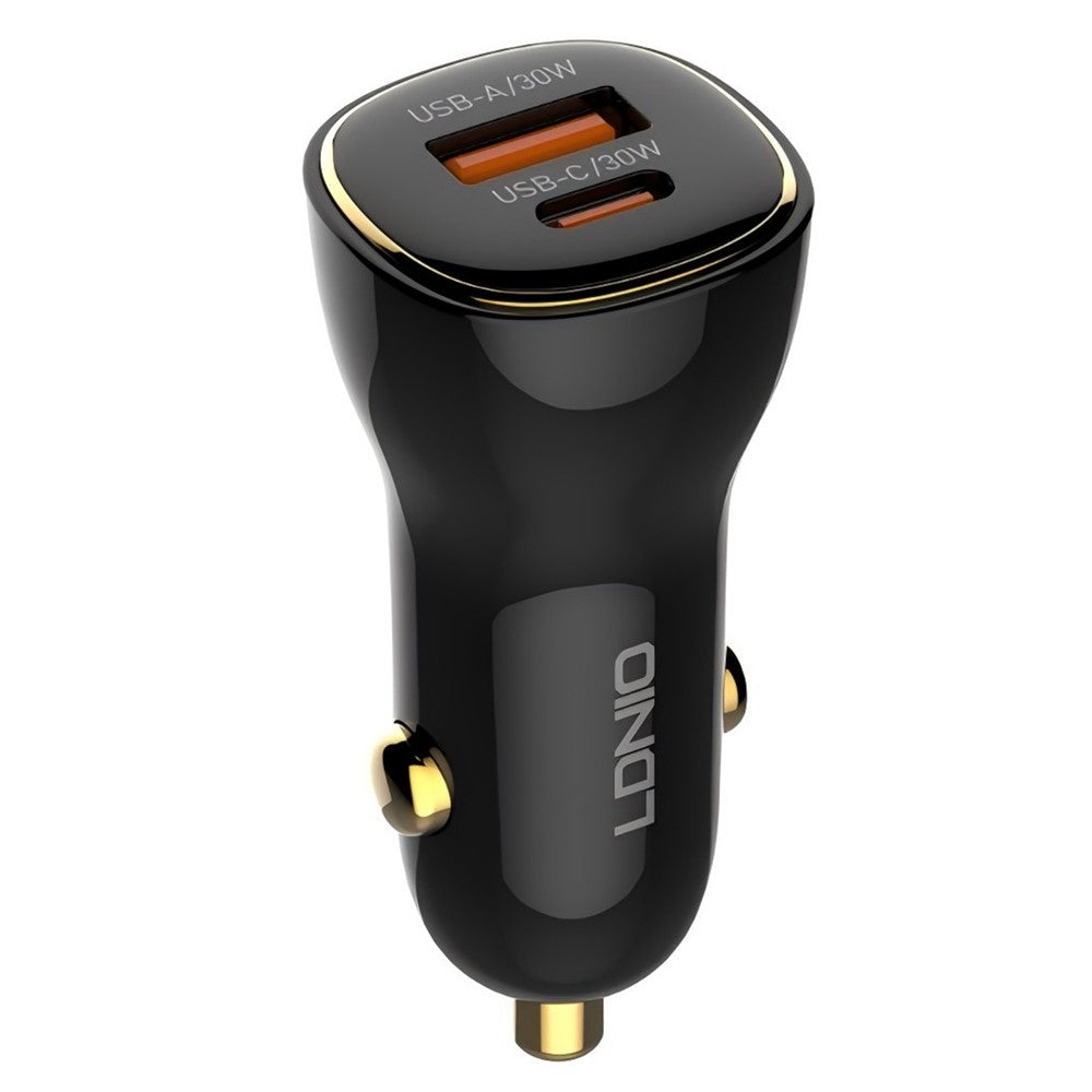 LDNIO C103 60W Dobbelt Port Biloplader PD 30W+QC 30W PPS Hurtigopladende Biladapter til Telefon Tablet