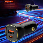 LDNIO C103 60W Dobbelt Port Biloplader PD 30W+QC 30W PPS Hurtigopladende Biladapter til Telefon Tablet