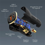 LDNIO C103 60W Dobbelt Port Biloplader PD 30W+QC 30W PPS Hurtigopladende Biladapter til Telefon Tablet