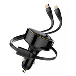 LDNIO C107 30W Car Charger PD QC Fast Charging Car Adapter with Retractable iP (5-14) & Type-C Cable