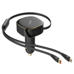 LDNIO C107 30W Car Charger PD QC Fast Charging Car Adapter with Retractable iP (5-14) & Type-C Cable