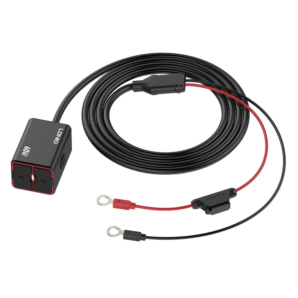 LDNIO C108 Motorcykeloplader 60W Dobbeltport PD QC Hurtigopladning Vandtæt Adapter til Batteri