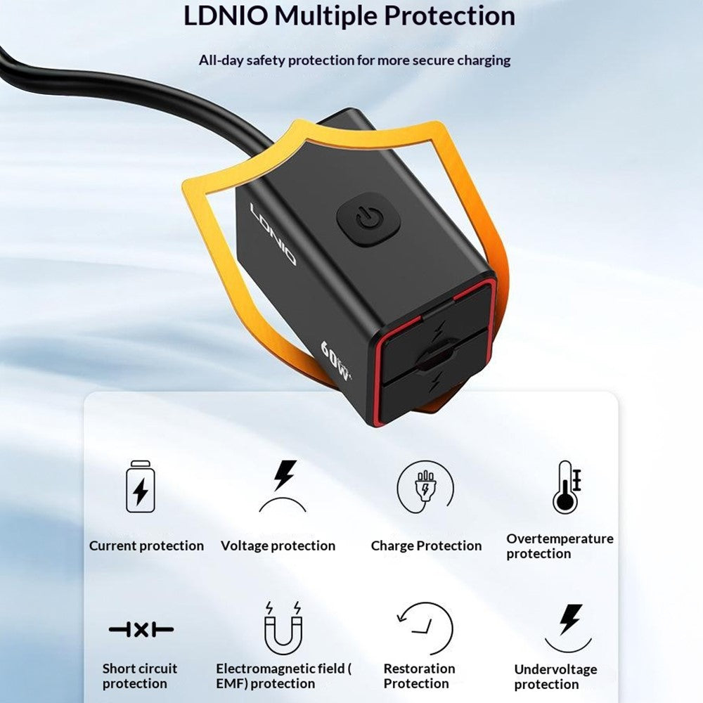 LDNIO C108 Motorcykeloplader 60W Dobbeltport PD QC Hurtigopladning Vandtæt Adapter til Batteri